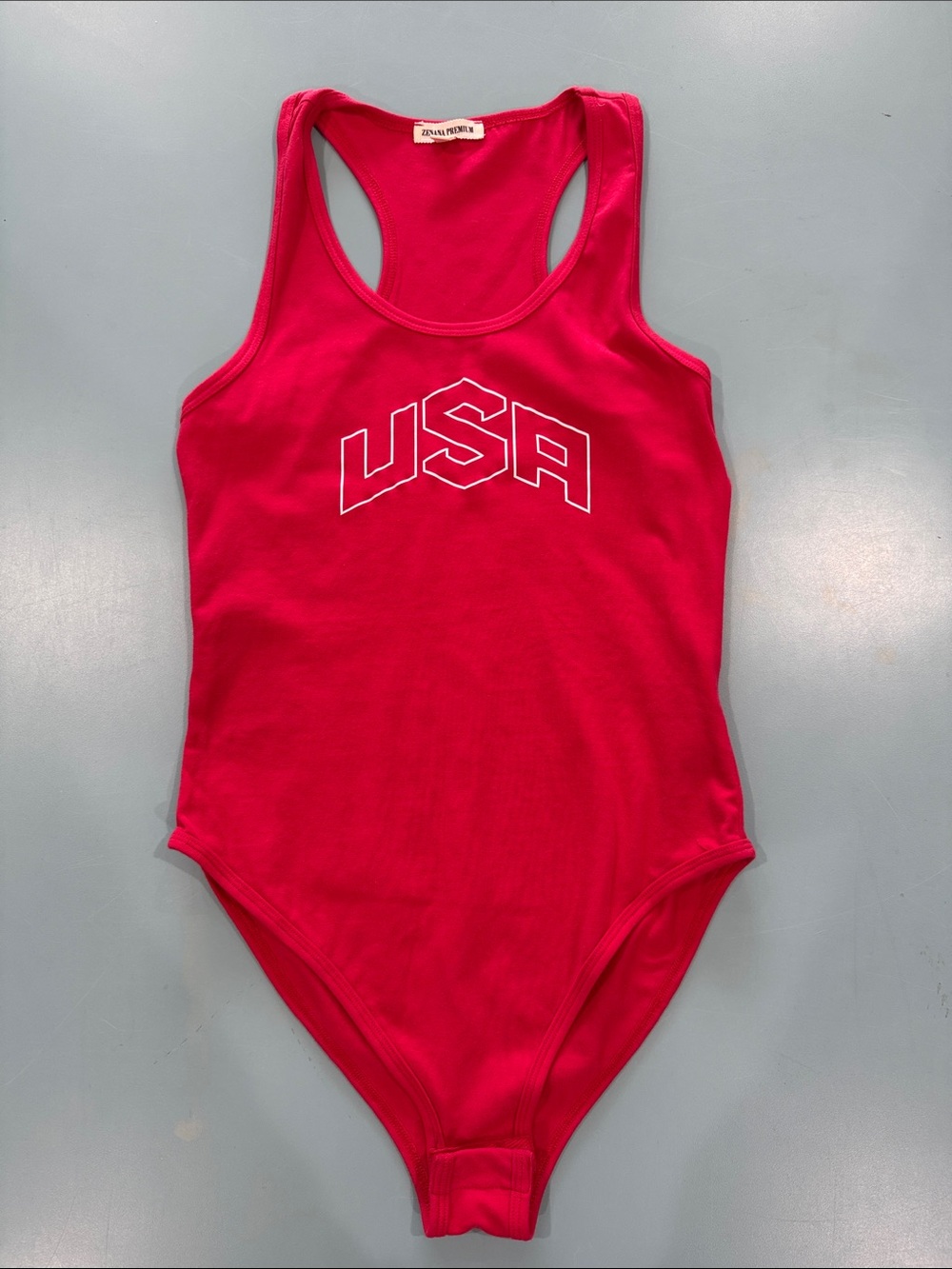 Zenana Bright Red USA Racerback Bodysuit Medium